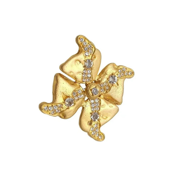 Pallas Rhinestone Four Leaf Flower Brooch Pin Gold Tone Vintage - Picture 2 of 5